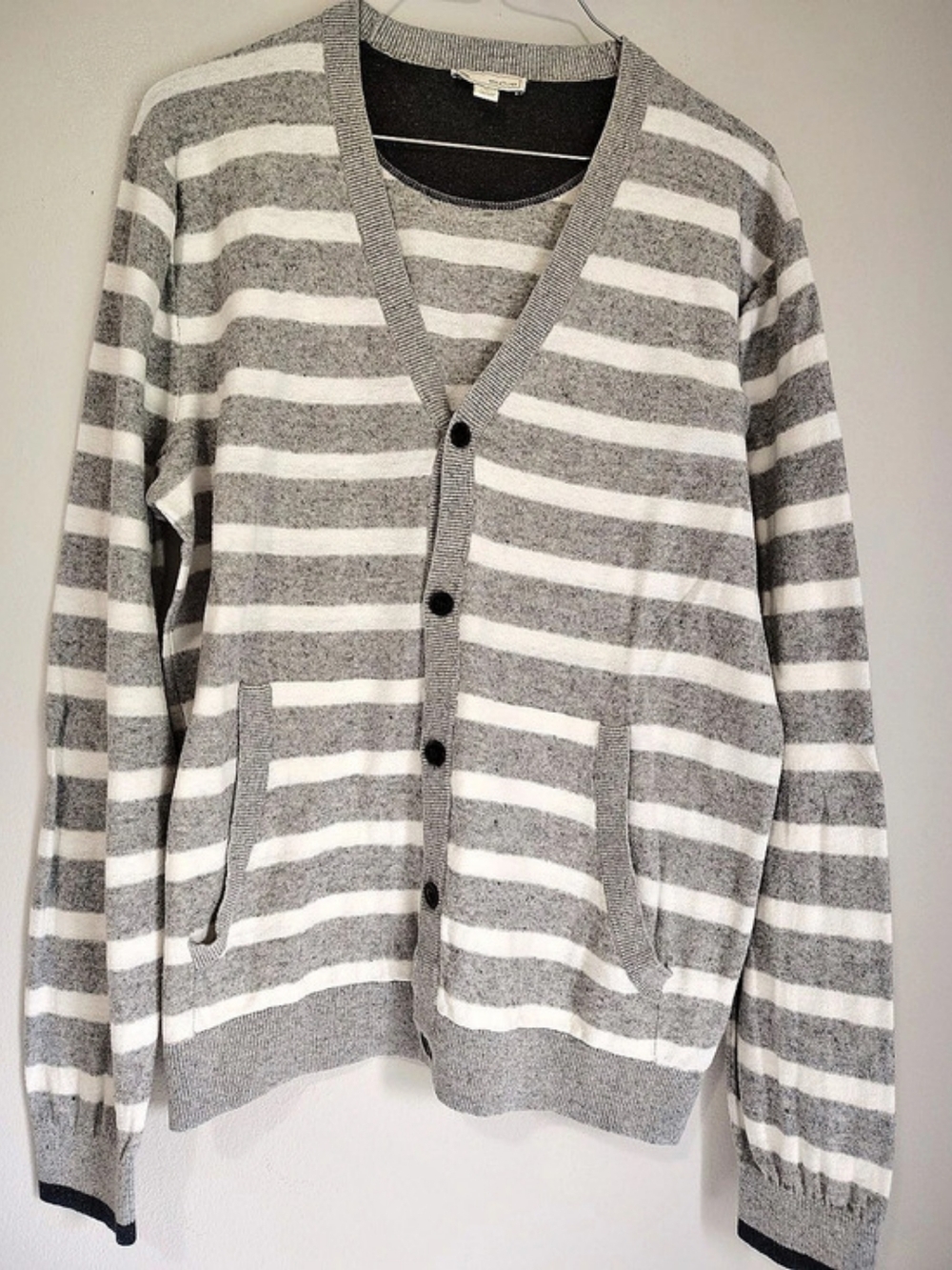 GAP Striped Cardigan Gray & White Size Medium Cotton &Linen
